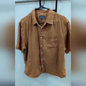 American Giant Men's Rust Color Button Down Short Sleeve Linen Shirt